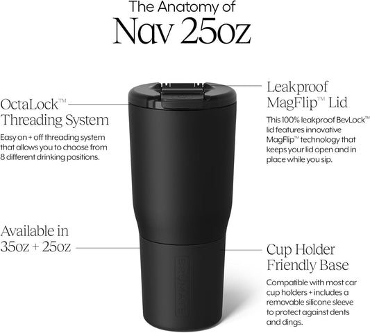 Brümate Nav 25Oz 100% Leak Proof Insulated Travel Tumbler with Magnetic Bevlock™ Lid - Double Wall Cup-Holder Friendly Stainless Steel Mug (Dark Aura)