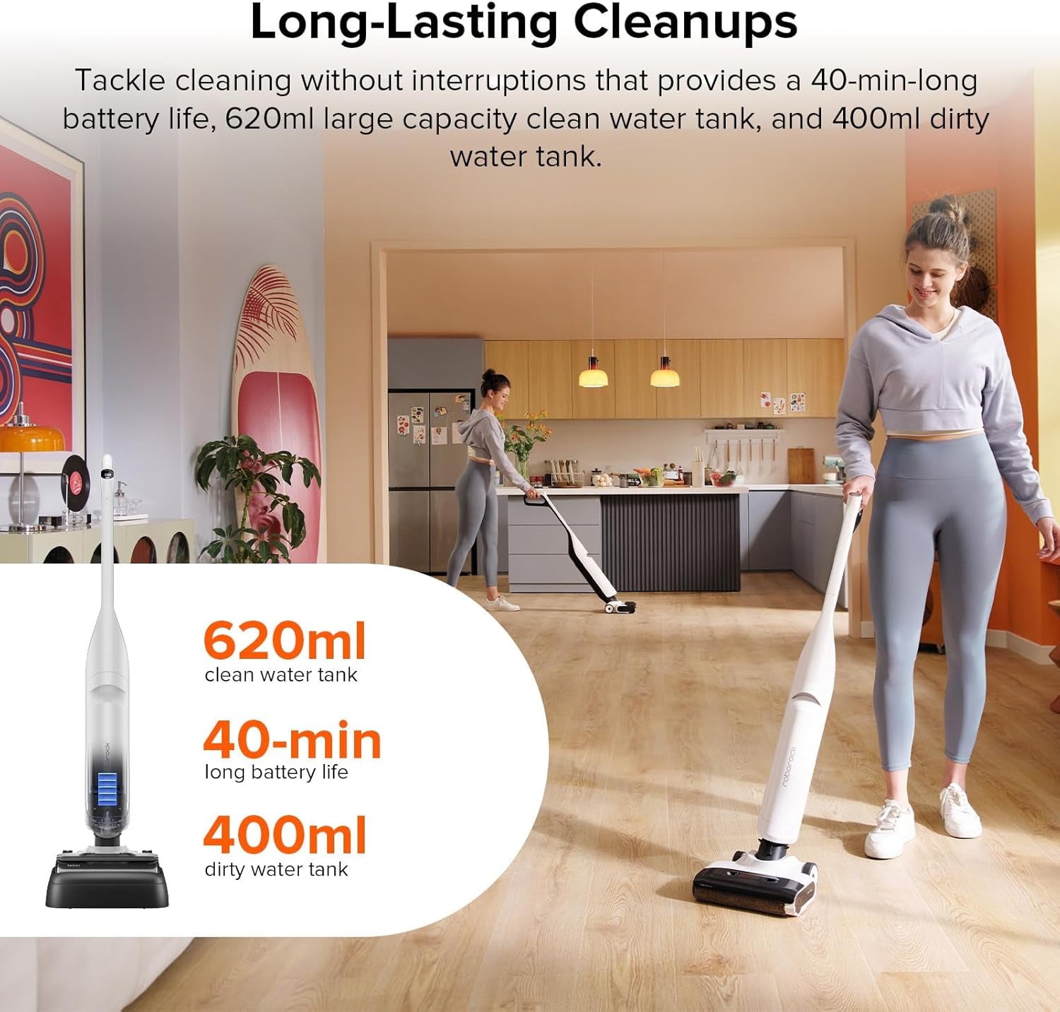 Roborock Flexi Lite Wet Dry Vacuum Cleaner Cordless, Lightweight Vacuum Mop with 17000 Pa Suction, 180° Flatreach Design, Self-Cleaning and Hot Air Dry Floor Cleaner for Mopping Hard Floors