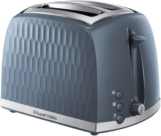 Honeycomb 2 Slice Toaster (Extra Wide Slots, High Lift Feature, 6 Browning Levels, Frozen/Cancel/Reheat Function, Removable Crumb Tray, 850W, Grey Textured High Gloss) 26063