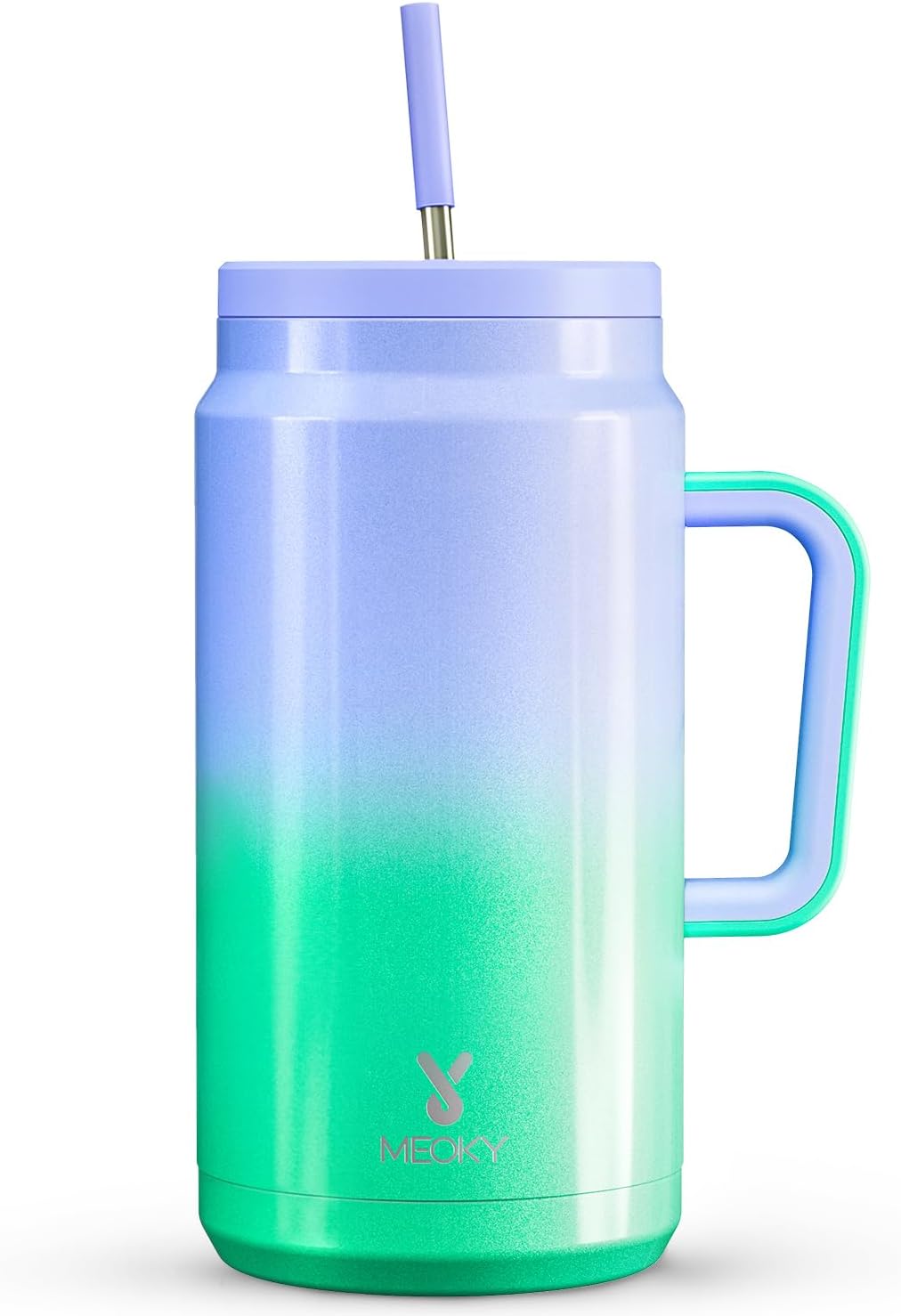 Meoky 50 Oz Tumbler with Handle and Straw, Stainless Steel Vacuum Insulated Tumbler with Lid and Straw, Keeps Cold for 36 Hours, 100% Leak-Proof, Bpa-Free, Non-Slip Base (Rainbow)