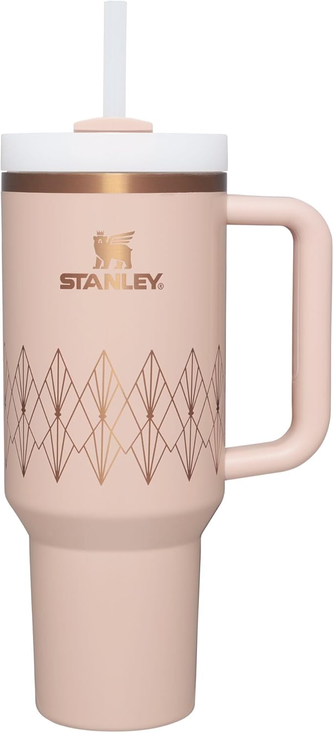 STANLEY Quencher H2.0 Tumbler with Handle & Straw 40 Oz Deco Collection | Twist on 3-Way Lid | Cupholder Compatible for Travel | Insulated Stainless Steel Cup | Bpa-Free | Cream Gloss Deco