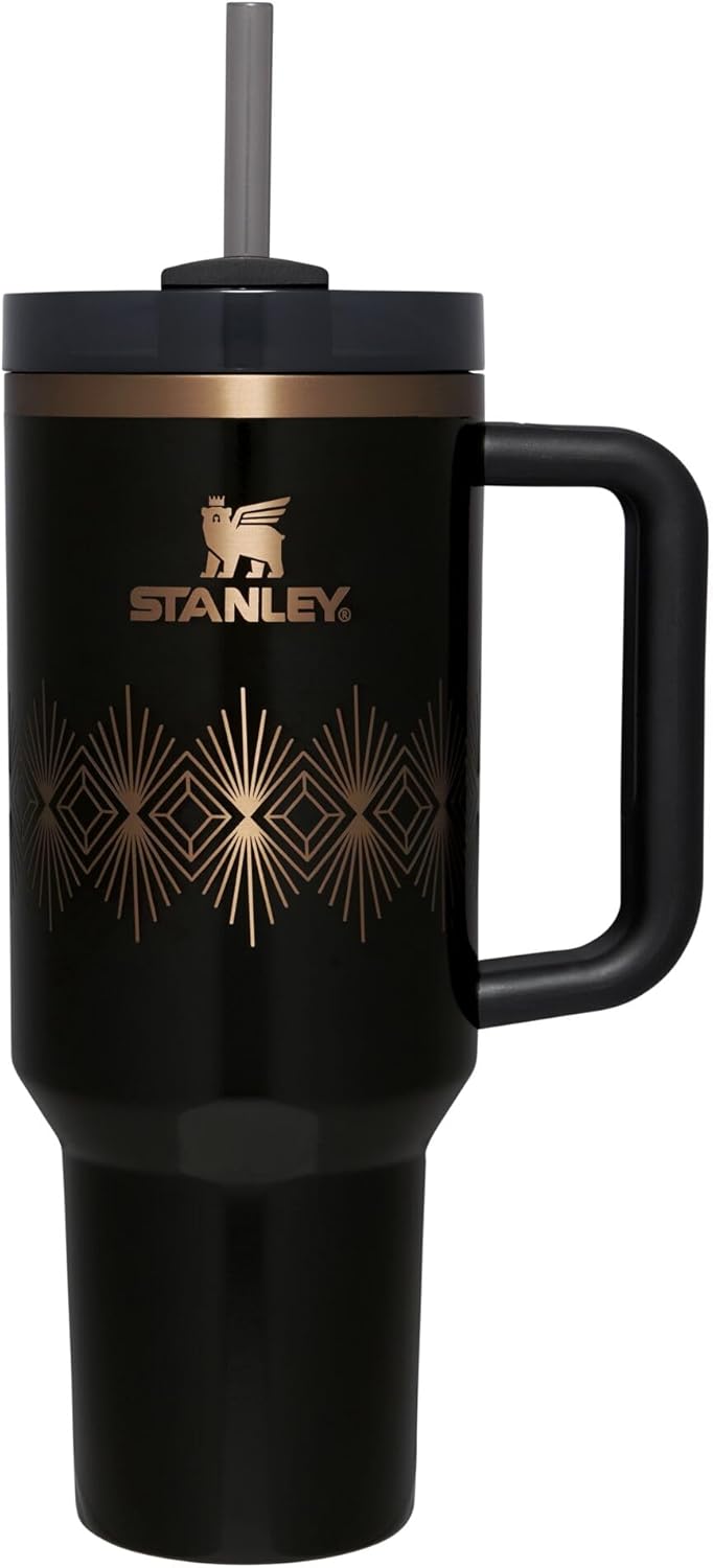 STANLEY Quencher H2.0 Tumbler with Handle & Straw 40 Oz Deco Collection | Twist on 3-Way Lid | Cupholder Compatible for Travel | Insulated Stainless Steel Cup | Bpa-Free | Cream Gloss Deco