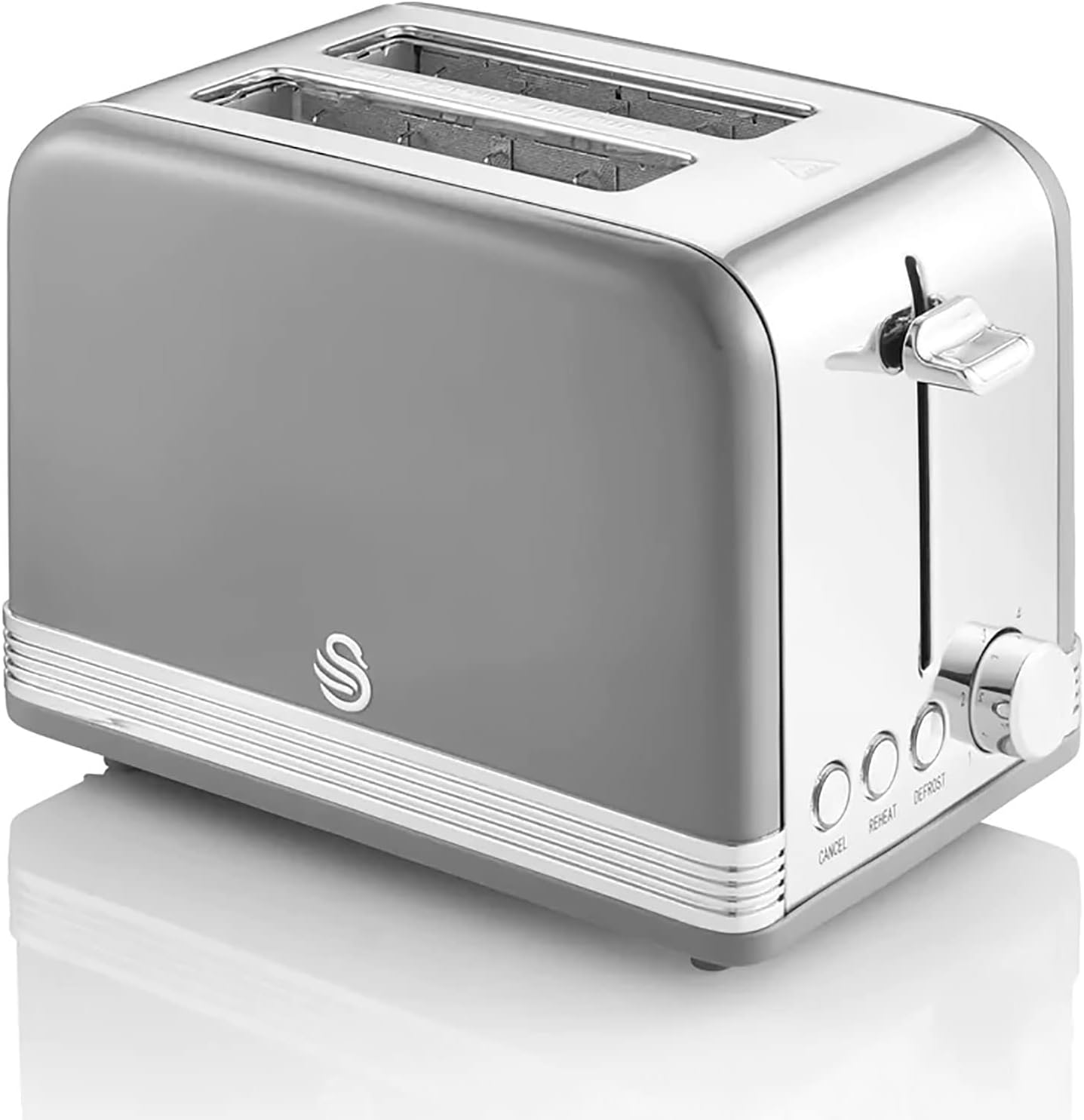 Swan Retro Breakfast Set Stainless Steel Kettle 1.8L & 2-Slice Toaster 6 Level Browning Control Grey Color