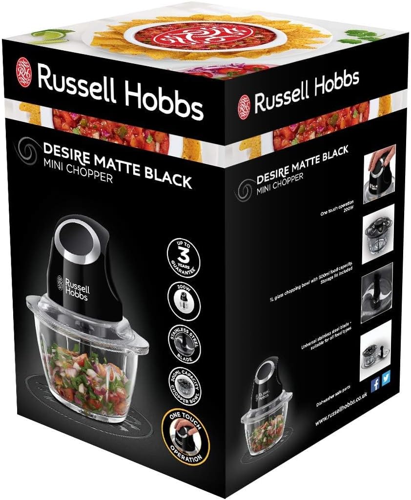 Russell Hobbs Electric Chopper 1L Glass Bowl with 500Ml Food Capacity One Touch Operation 200W