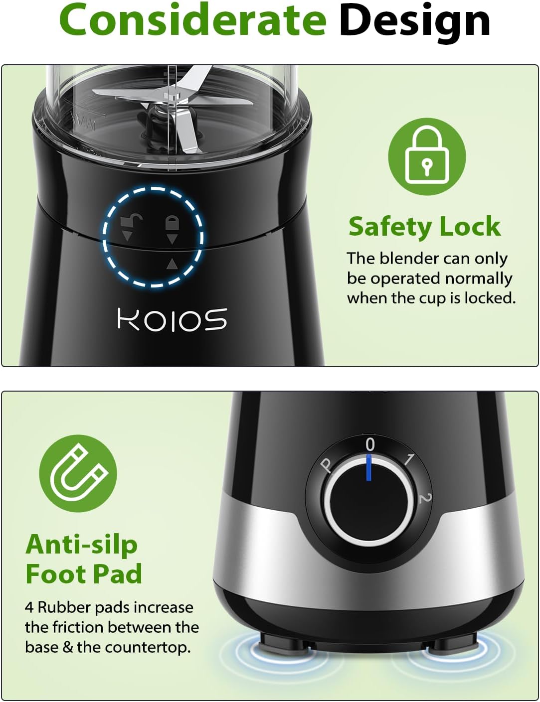 KOIOS Smoothie Blender With 3 Modes Personal Mixer Blender 