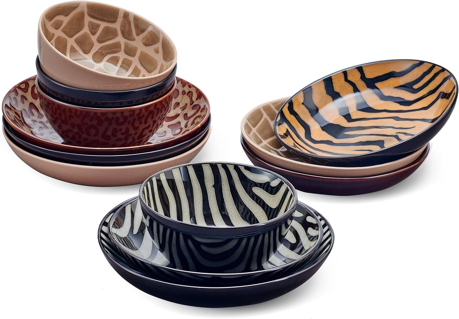 Mikasa Amari Animal Print Safari 12 Piece Dinnerware Bowl Set, Service for 4