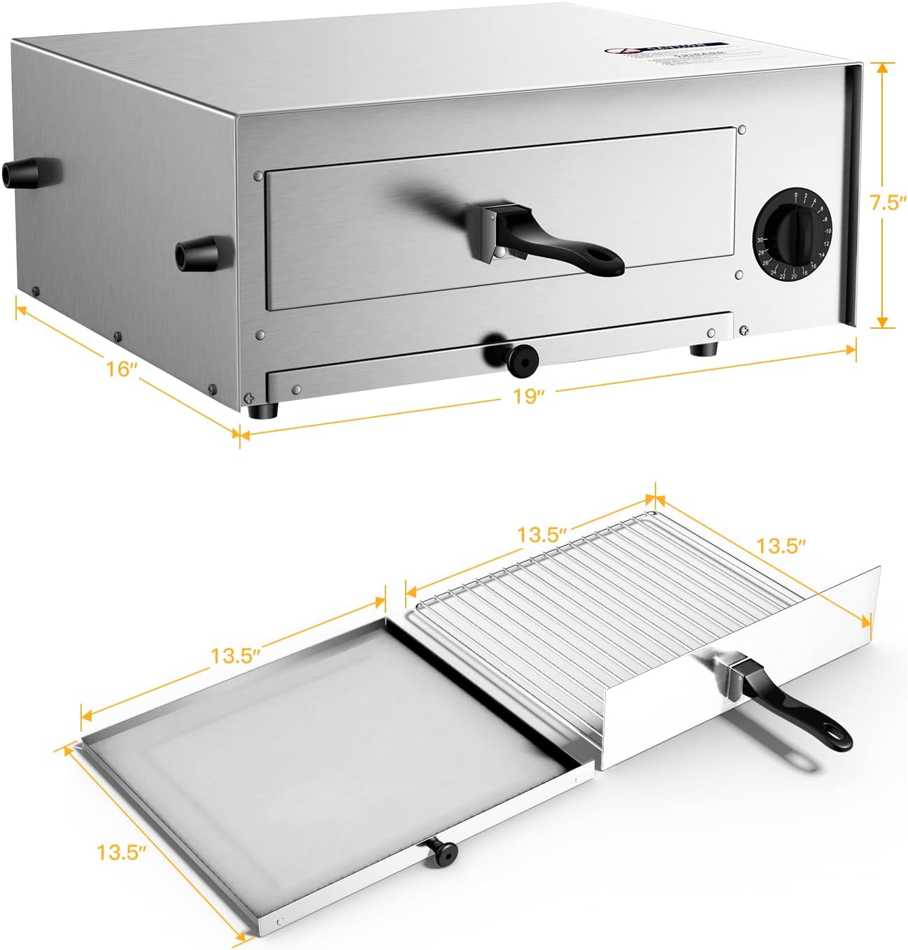 SIMOE Electric Pizza Oven with Handle & Removable Pizza Tray 