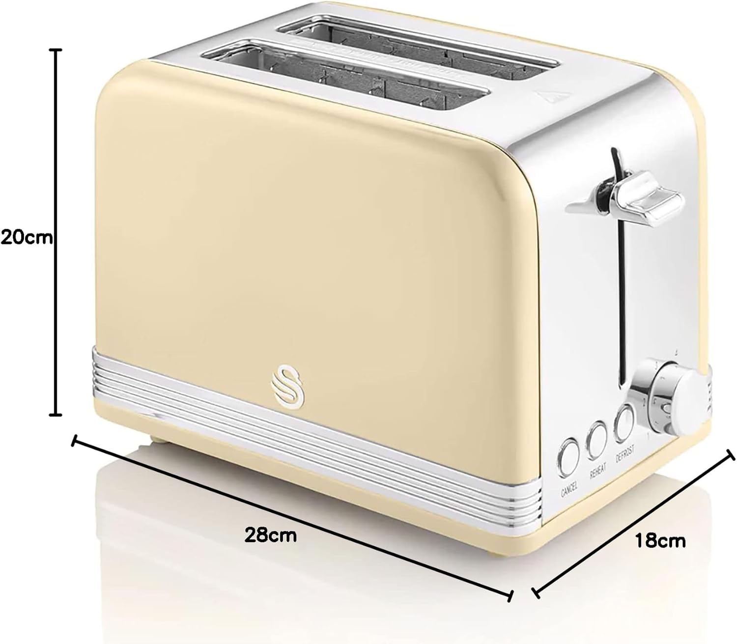 Swan Retro Breakfast Set Stainless Steel Kettle 1.8L & 2-Slice Toaster 6 Level Browning Control Cream Color