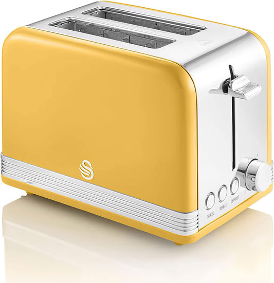 Swan Retro 2-Slice Toaster Vintage Design 3 Functions & 6 Browning Level Controls Yellow Color