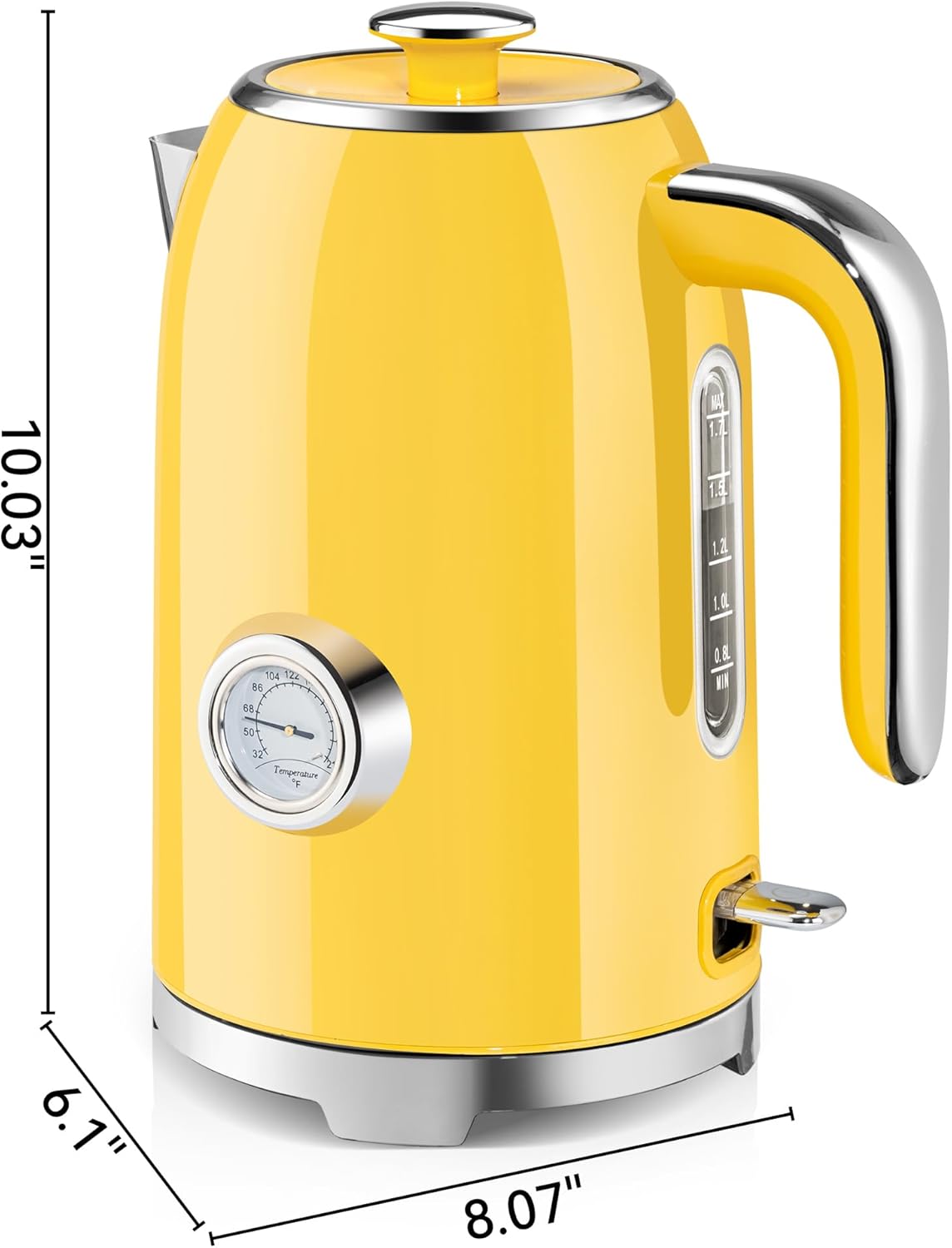 SUSTEAS Electric Kettle - 57Oz Hot Tea Kettle Water Boiler with Thermometer, 1500W Fast Heating Stainless Steel Tea Pot, Cordless with LED Indicator, Auto Shut-Off & Boil Dry Protection, Retro Yellow