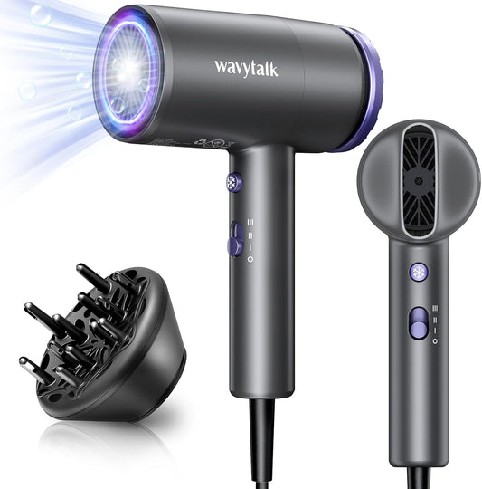 Wavytalk Hair Dryer with Diffuser 1875W Ionic Blow Dryer for Fast Drying with Concentrator Lightweight, Purple.