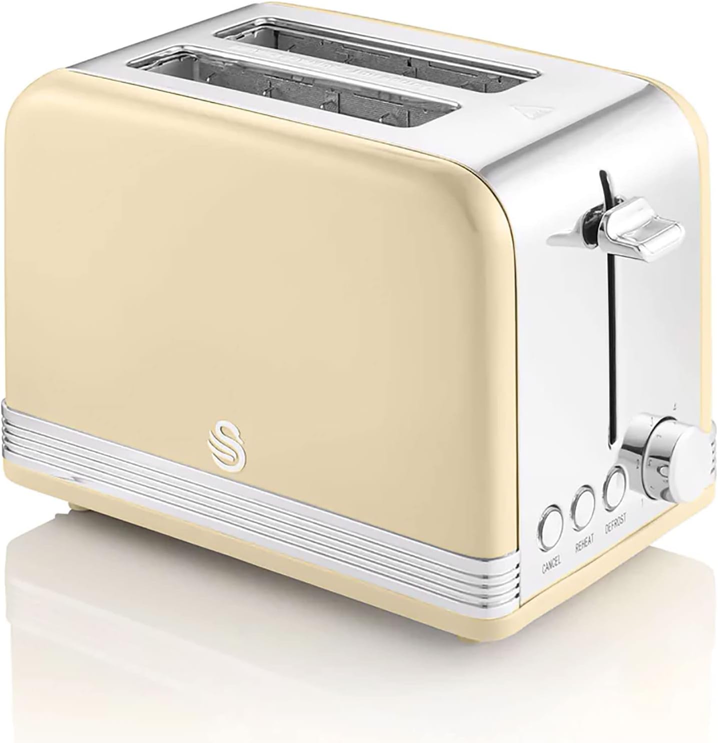 Swan Retro Breakfast Set Stainless Steel Kettle 1.8L & 2-Slice Toaster 6 Level Browning Control Cream Color