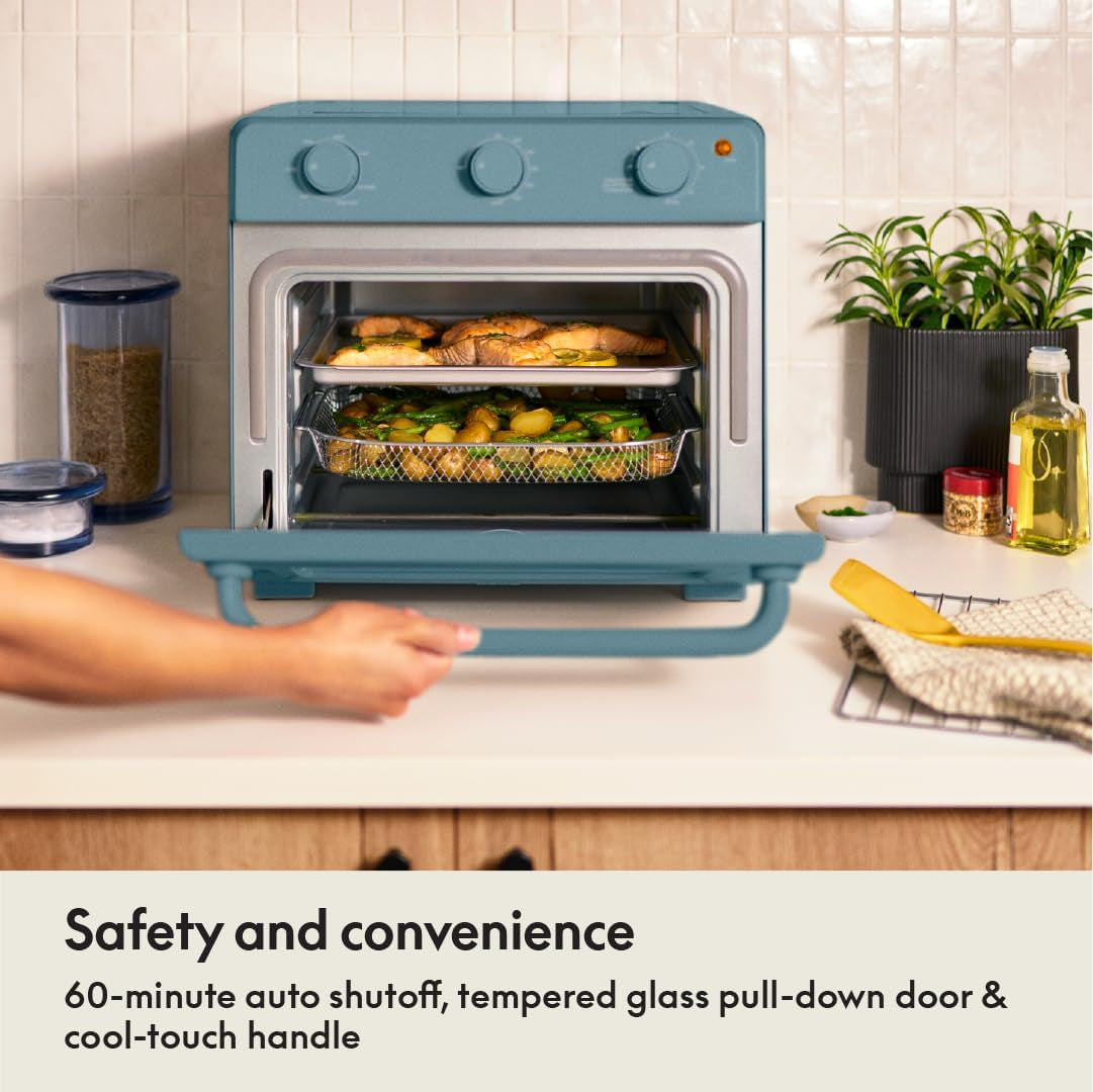 Bella Air Fry Toaster Oven, 7 Preset Cooking Options, Dishwasher-Safe Evergood Coated Trays Included, 60-Minute Auto Shutoff W Audible Timer, Power Indicator Light, 1700 Watt, Surf