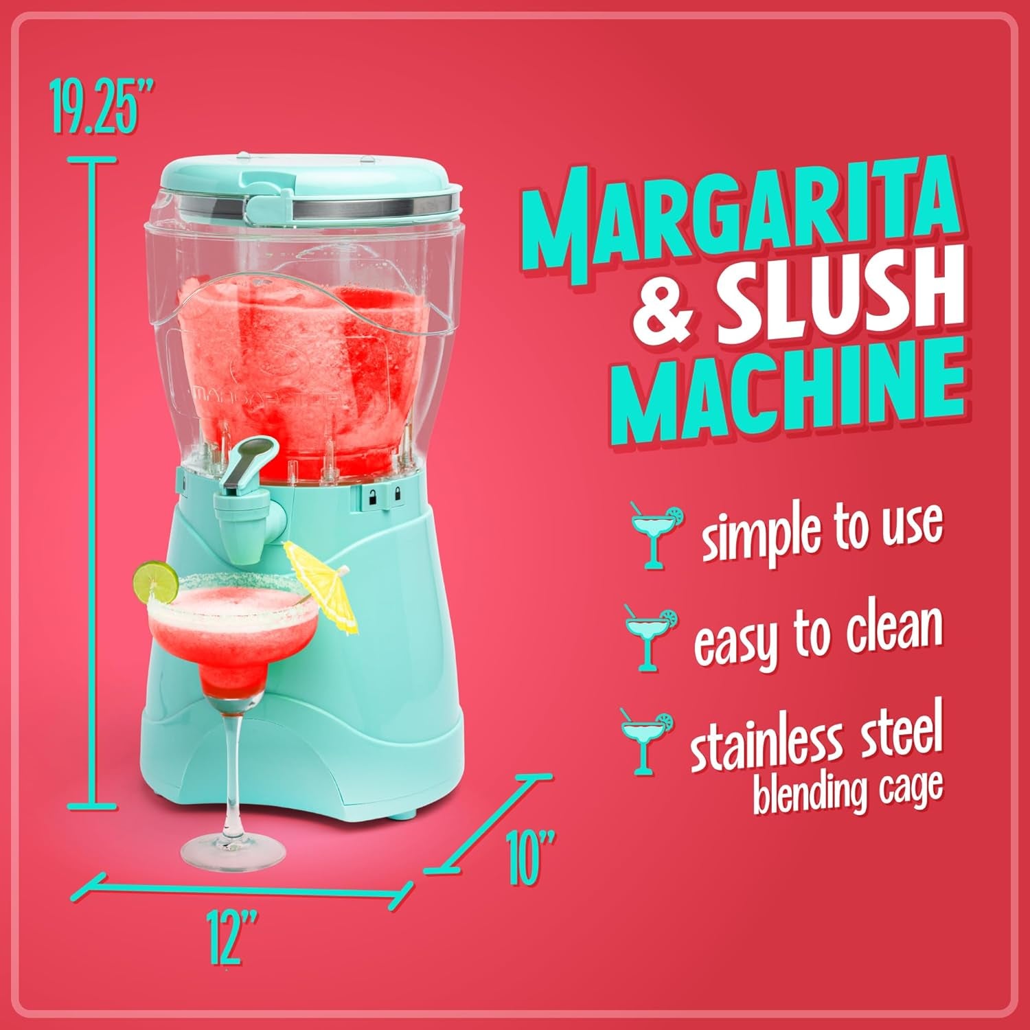 Nostalgia Frozen Drink Maker and Margarita Machine for Home - 128-Ounce Slushy Maker with Stainless Steel Flow Spout - Easy to Clean and Double Insulated - Aqua