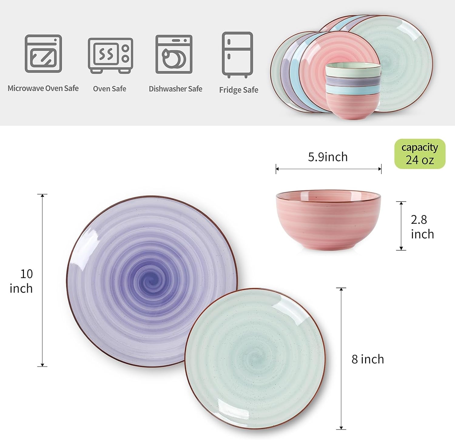 Selamica Ceramic 12-Pieces Dinnerware Sets, Kitchen Ceramic Plates and Bowls Sets, Dishes Set Service for 4, Dinner Salad Dessert Plates and Cereal Bowls Set, Gradient Color