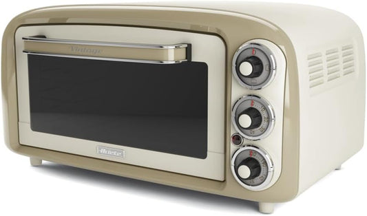 Ariete 979 Forno Elettrico Di Design 18 Litri - Ideale per Pizza Da 30 Cm - Doppio Vetro - 1380 Watt - Acciaio Inox - Linea Vintage - Beige