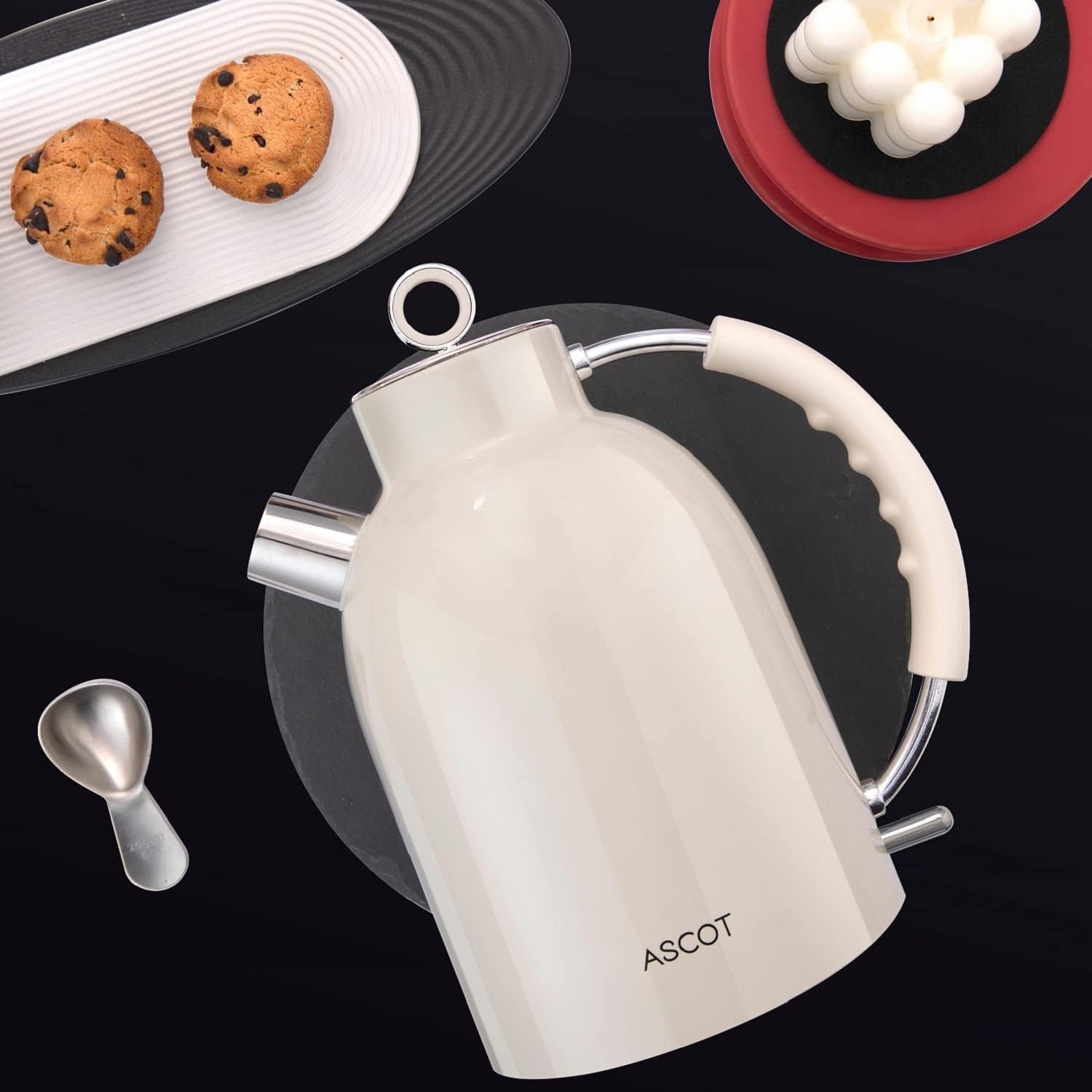 ASCOT Electric Kettle, Stainless Steel Electric Tea Kettle Gifts for Men/Women/Family 1.5L 1500W Retro Tea Heater & Hot Water Boiler, Auto Shut-Off and Boil-Dry Protection (Cream)