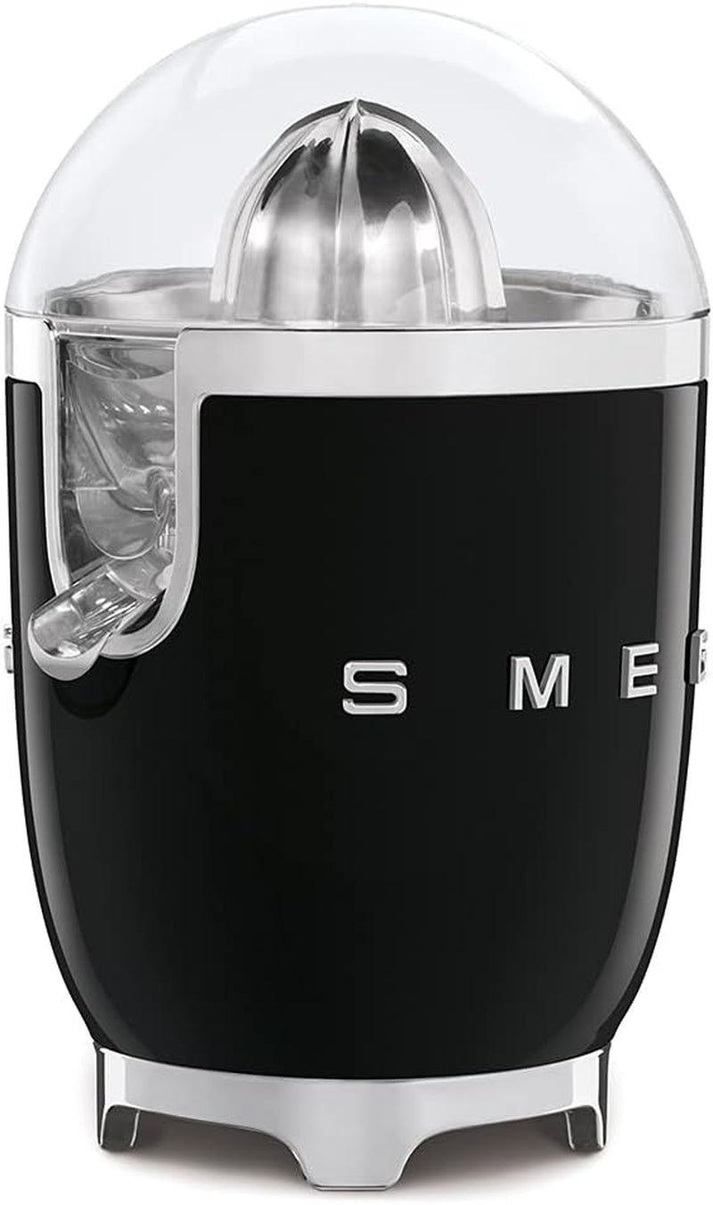 SMEG 50'S Retro Style Citrus Juicer with Drip Free Spout, Automatic Activation, and Efficient Straining, Black