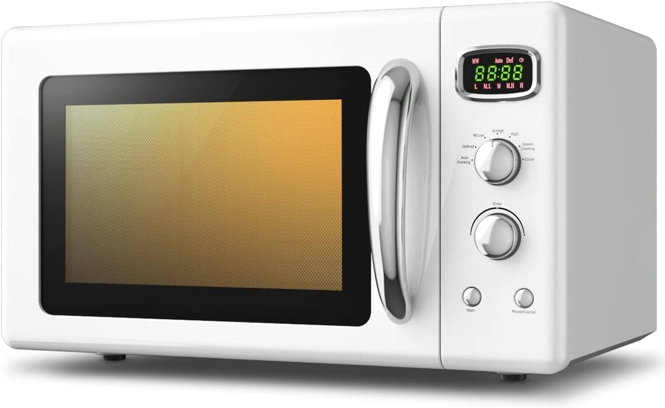 SIMOE Retro Microwave Oven 25L Defrost & Auto Cooking Function LED Display White