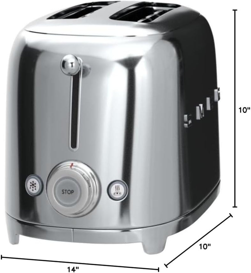 SMEG 2 Slice Toaster with 6 Presets and Defrost Function and Removable Crumb Tray TSF01SSMUS, Stainless Steel