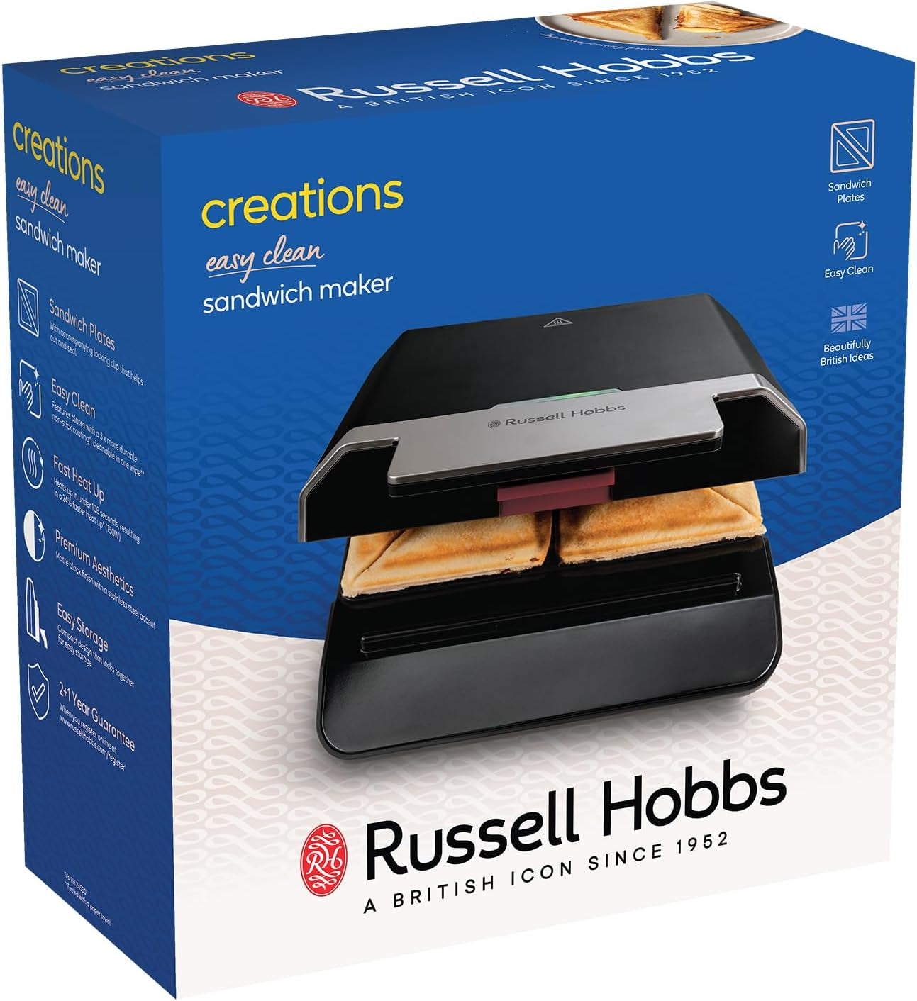 Russell Hobbs Sandwich Maker Durable Non-Stick Plates Black