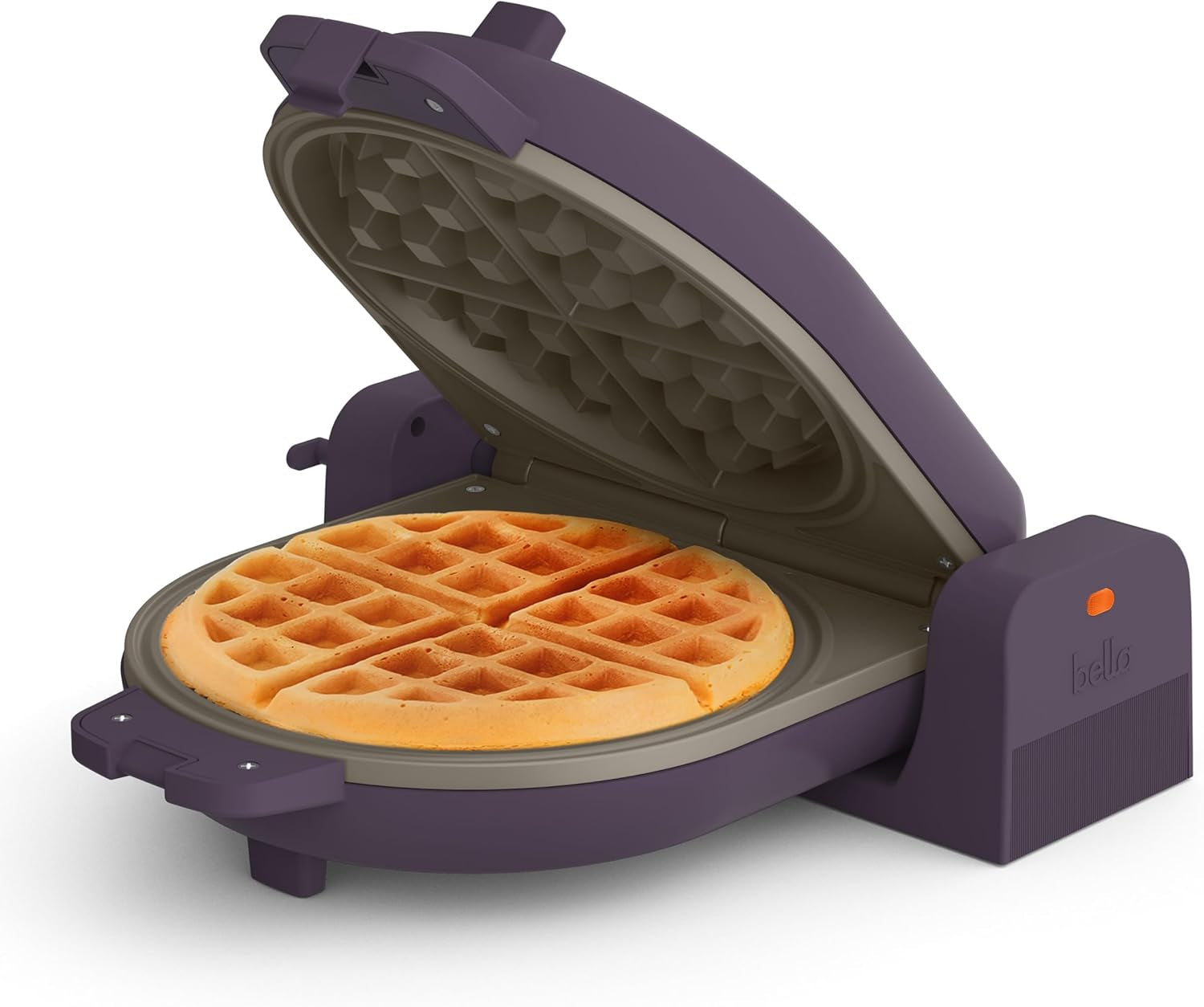 Bella Flip-N-Store Waffle Maker with Evergood Ceramic Nonstick Coating, Fits-Anywhere Kitchenware, Power Indicator Light, Cool Touch Handle & Cord Wrap, 7” Wide & 1" Deep Plates, 1000 Watt, Plum