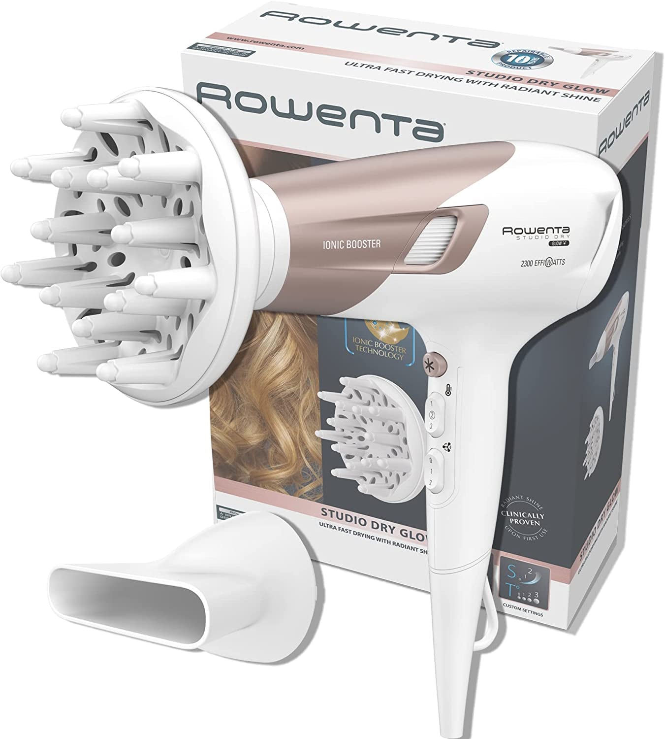 Rowenta Dry Glow Hairdryer with Ionic Booster Effiwatts Technology 6 Speed/Temperature Combinations