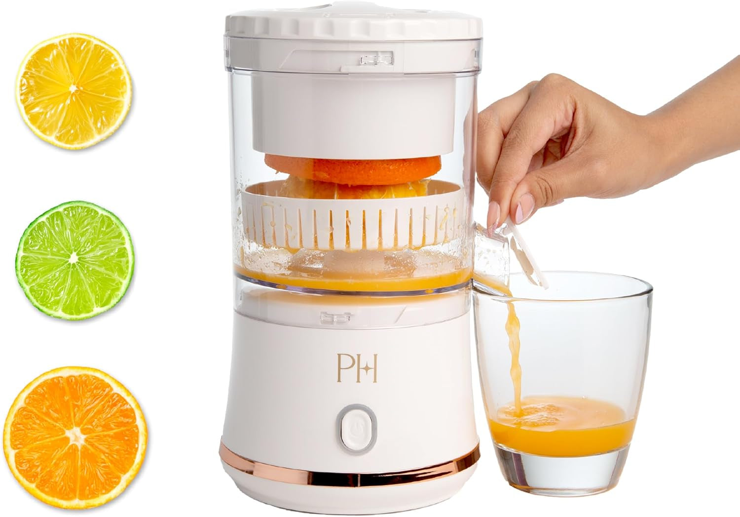 Paris Hilton Electric Citrus Juicer, Mini Portable Cordless Juicer with USB Rechargeable Base, One-Touch Button, Compact Lemon, Lime and Orange Juicer, Pink