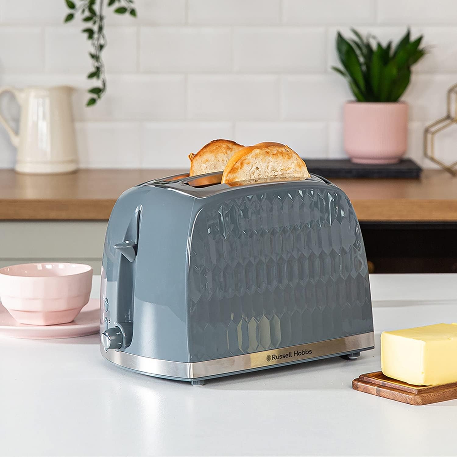 Honeycomb 2 Slice Toaster (Extra Wide Slots, High Lift Feature, 6 Browning Levels, Frozen/Cancel/Reheat Function, Removable Crumb Tray, 850W, Grey Textured High Gloss) 26063