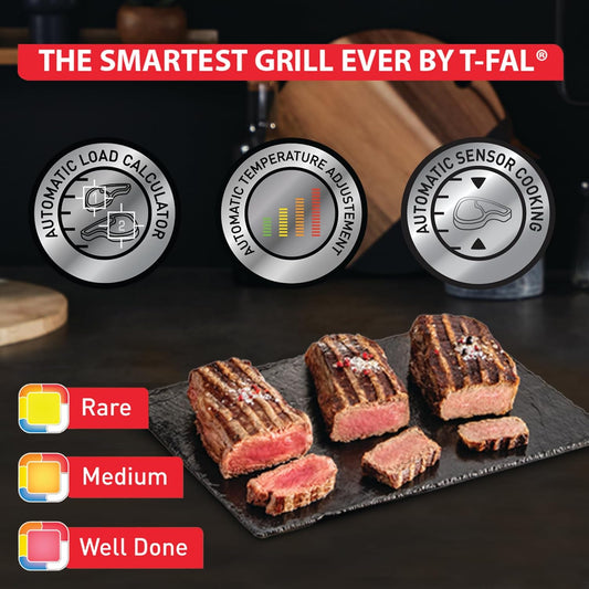 Optigrill Stainless Steel Electric Grill Indoor 4 Servings 6 Automatic Cooking Modes, Intelligent Grilling Rare to Well-Done, Nonstick Removable Plates, Dishwasher Safe, Panini Press, Silver