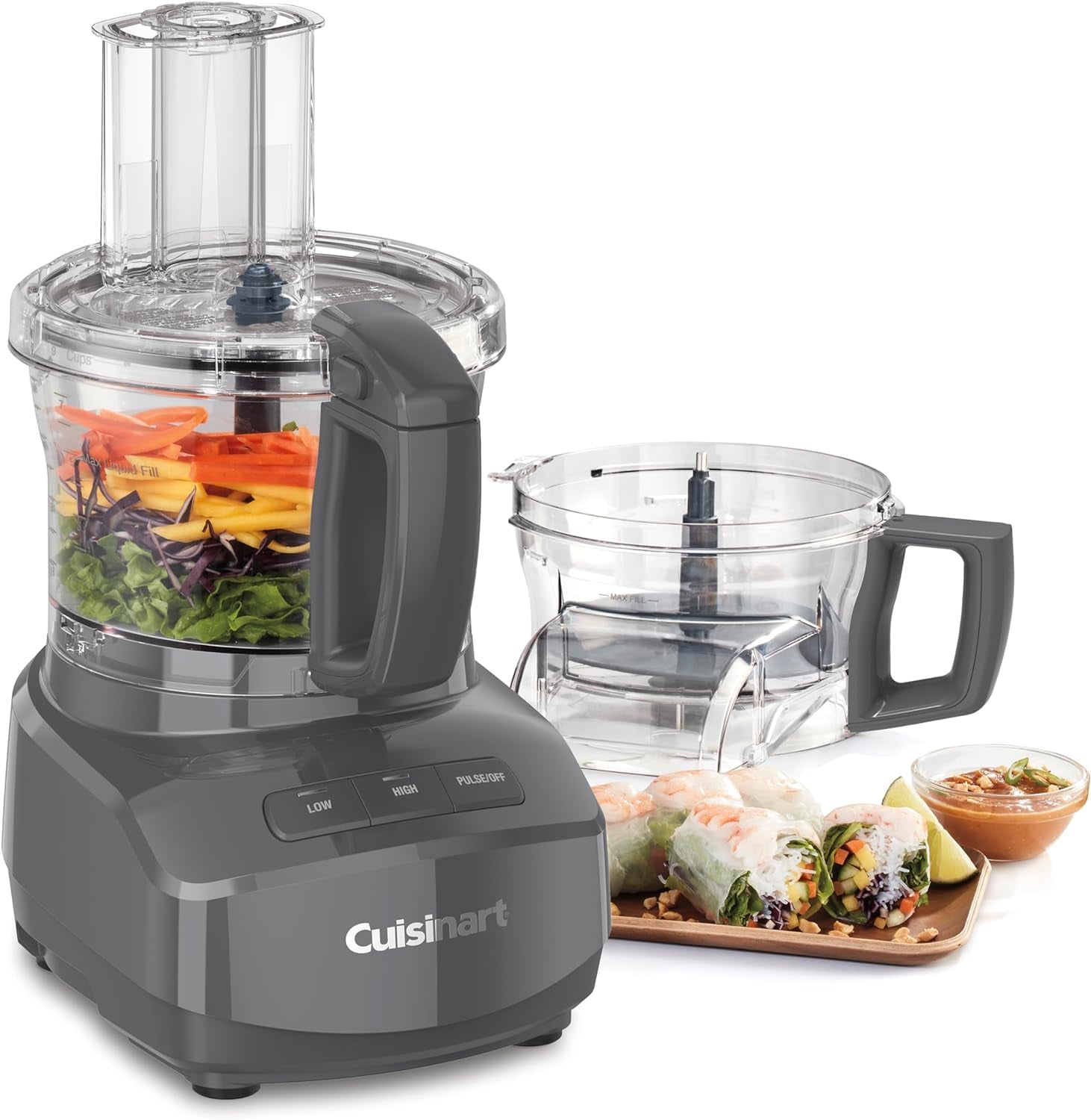 Cuisinart 9-Cup Continuous Feed Food Processor with Fine and Medium Reversible Shredding and Slicing Disc, Universal Blade, Continuous-Feed Attachment, and In-Bowl Storage (Gray)