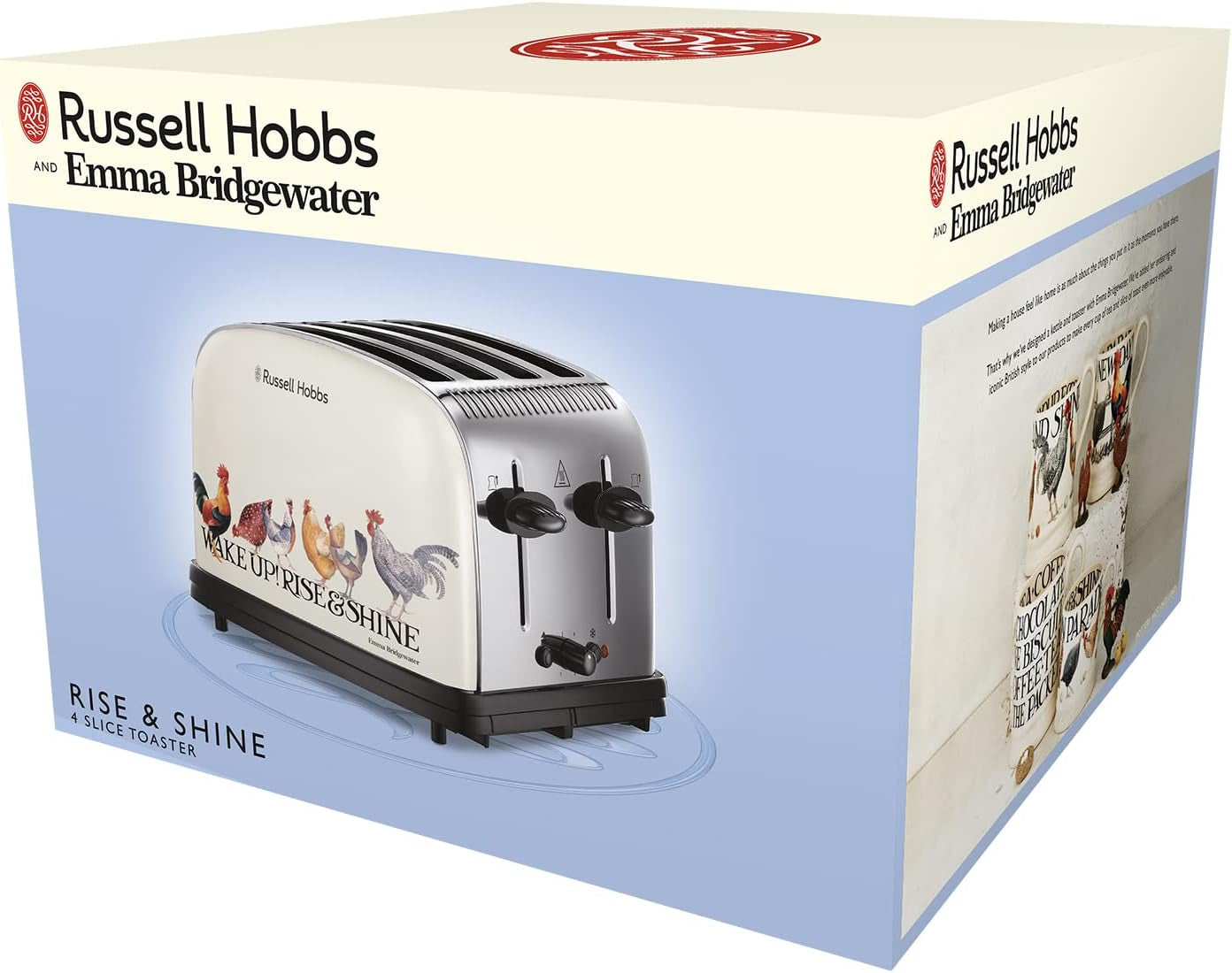 Emma Bridgewater Rise & Shine 4 Slice Toaster - (Independent & Wide Slots, 7 Browning Settings, Frozen/Cancel/Reheat with Illuminated Lights, Removable Crumb Trays, 1500W, Cream) 25780