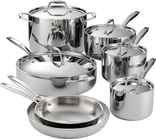 Tramontina Tri-Ply Clad Stainless Steel 12-Piece Cookware Set with Lids, Pots and Pans Kitchen Set, Induction-Ready, Dishwasher-Safe, Nsf-Certified, Made in Brazil