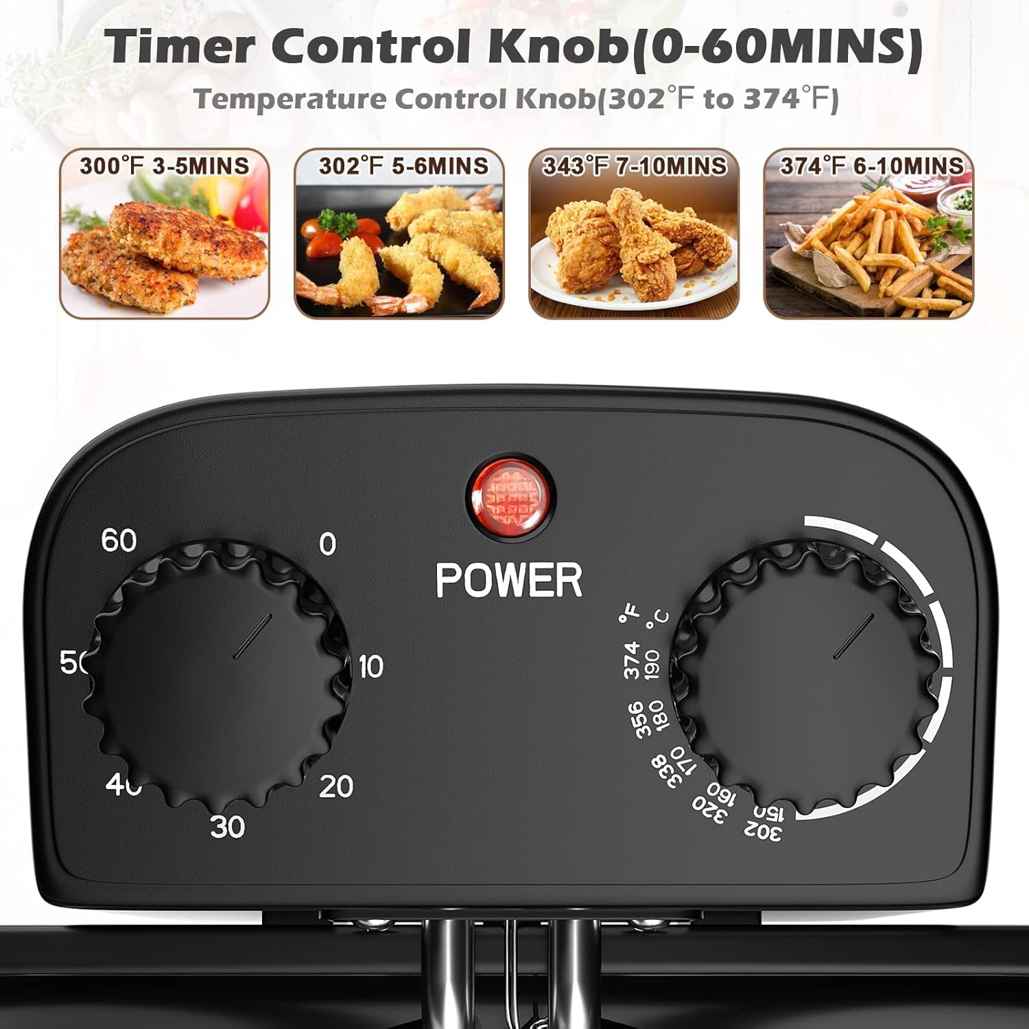 Simoe Deep Fryer with Basket & Timer Temperature Knobs 3.2 Litter Stainless Steel