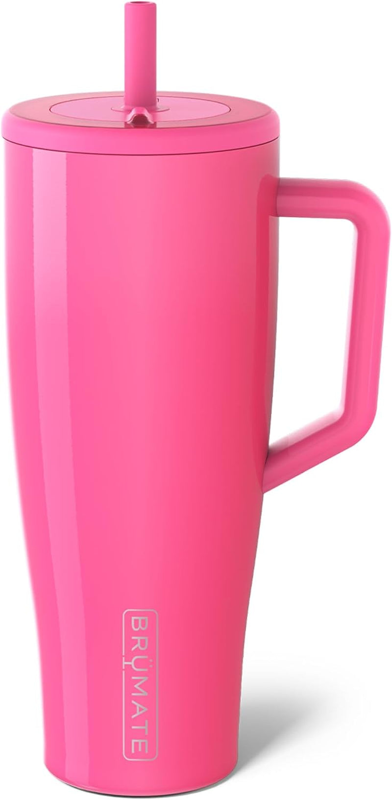 Brümate Era 40 Oz Tumbler with Handle and Straw | 100% Leakproof Insulated Tumbler with Lid and Straw | Made of Stainless Steel | Cup Holder Friendly Base | 40Oz (Neon Pink)