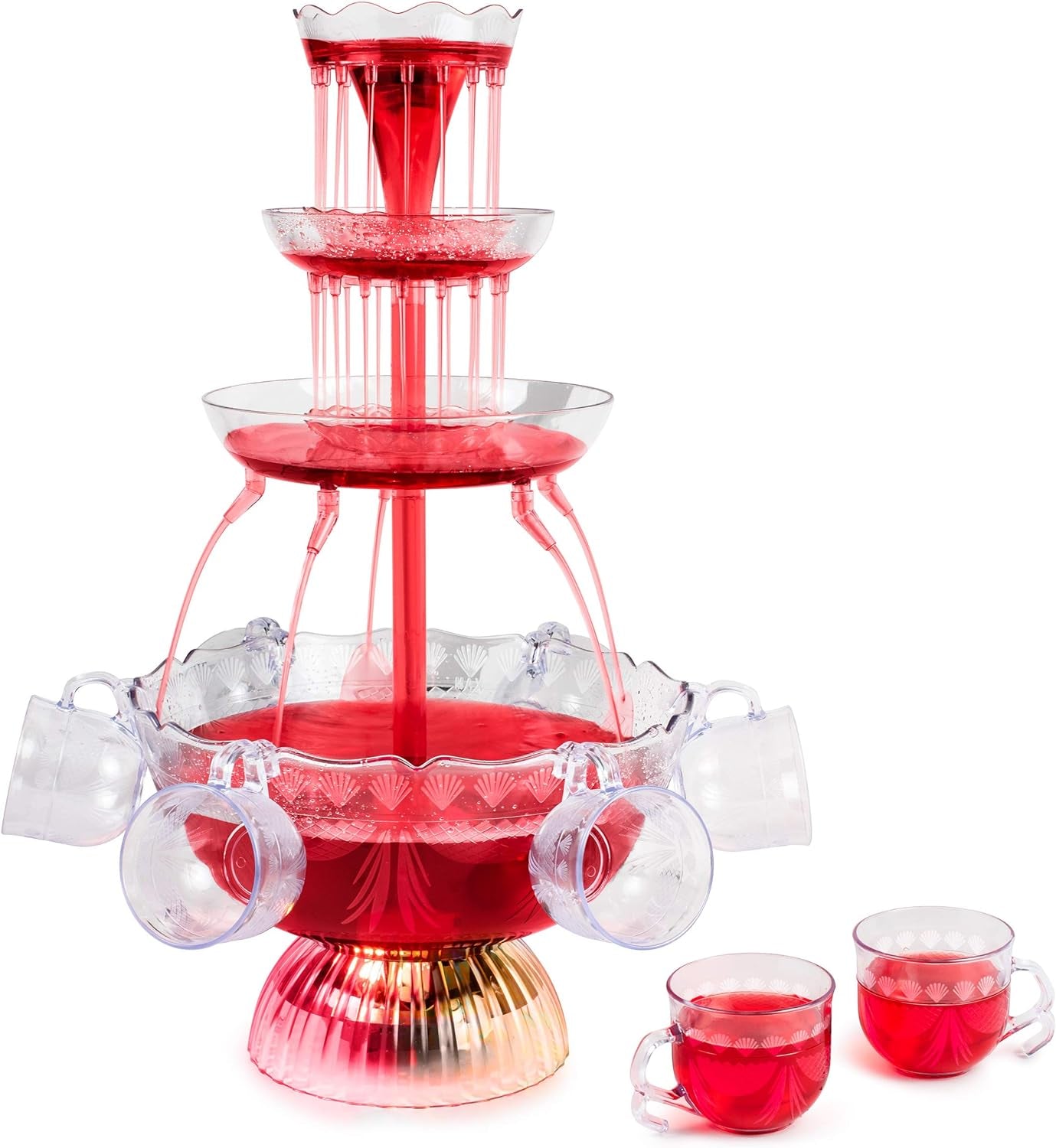 Nostalgia LPF230 3-Tier Lighted Party Fountain, Holds 1.5 Gallons, LED Lighted Base, Includes 8 Reusable Cups