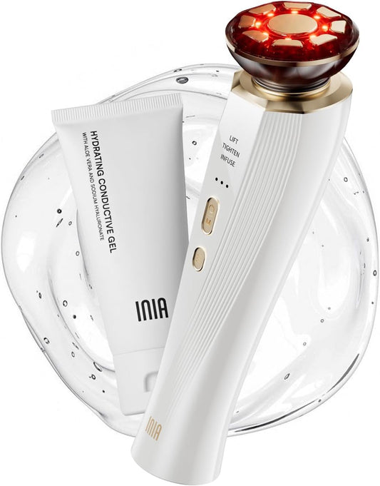 INIA Microcurrent Facial Device 3-In-1 Facial Massager Red Light Effective Wrinkle and Puffiness Reduction