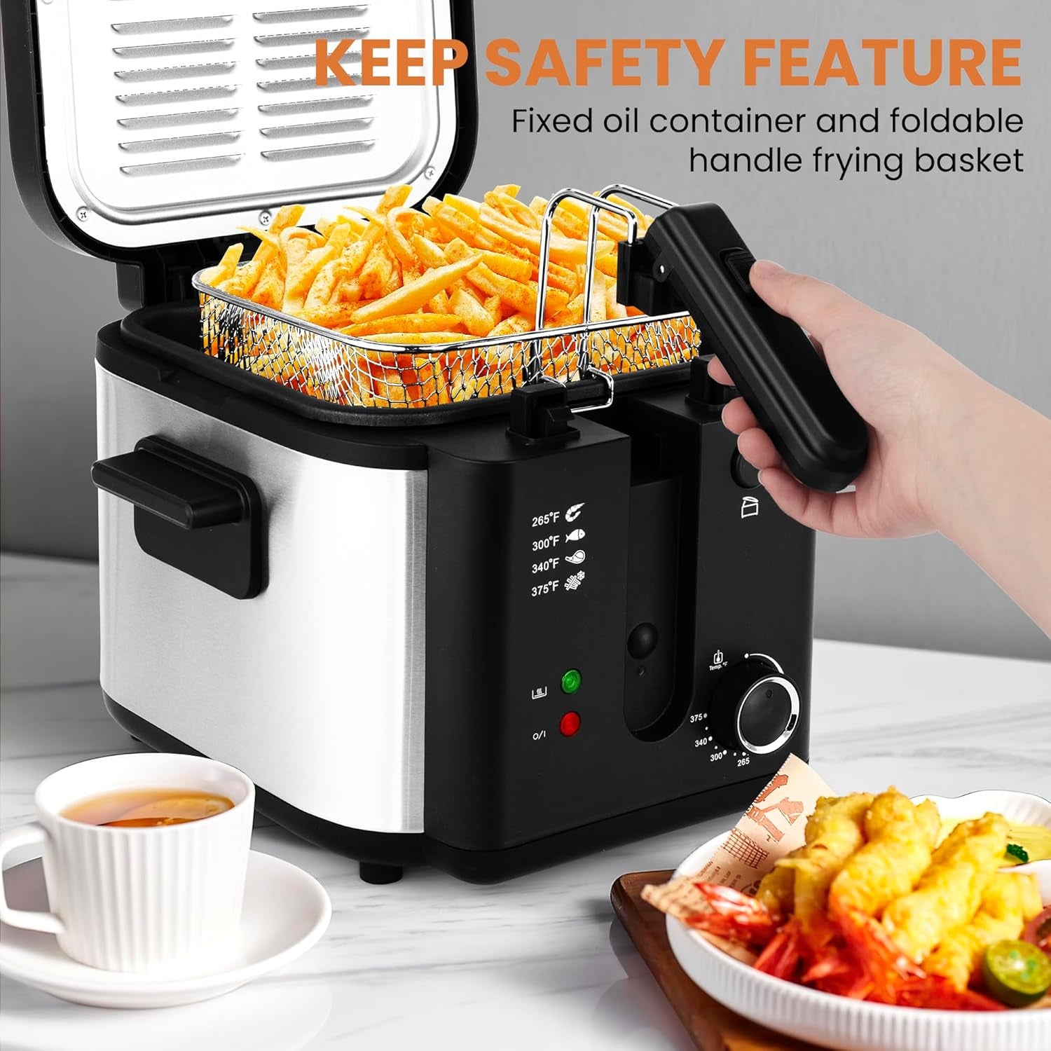 Pukomc Electric Deep Fryer with Basket,Adjustable Temperature Frying Pot for Home Use,Removable Lid and 2.5L Non-Stick Inner Pot Easy to Clean