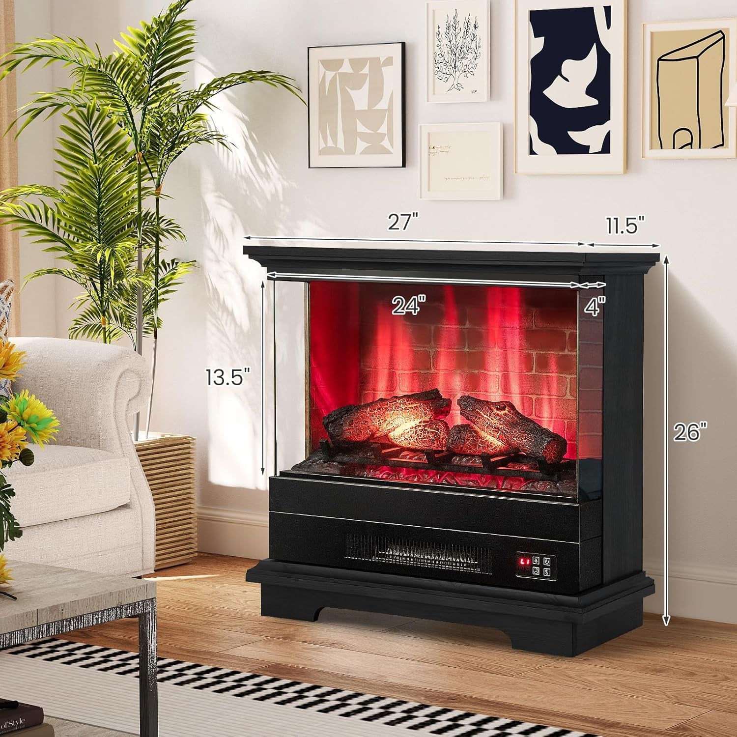 SIMOE Electric Fireplace 3D Flame & 7 Flame Colors Overheat Protection & Remote Control & Timer