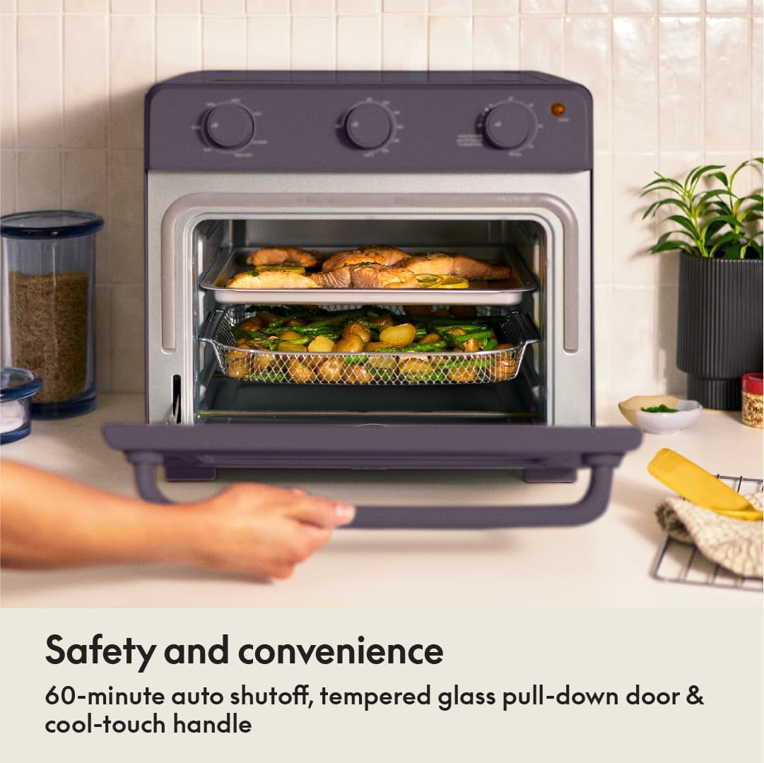 Bella Air Fry Toaster Oven, 7 Preset Cooking Options, Dishwasher-Safe Evergood Coated Trays Included, 60-Minute Auto Shutoff W Audible Timer, Power Indicator Light, 1700 Watt, Plum