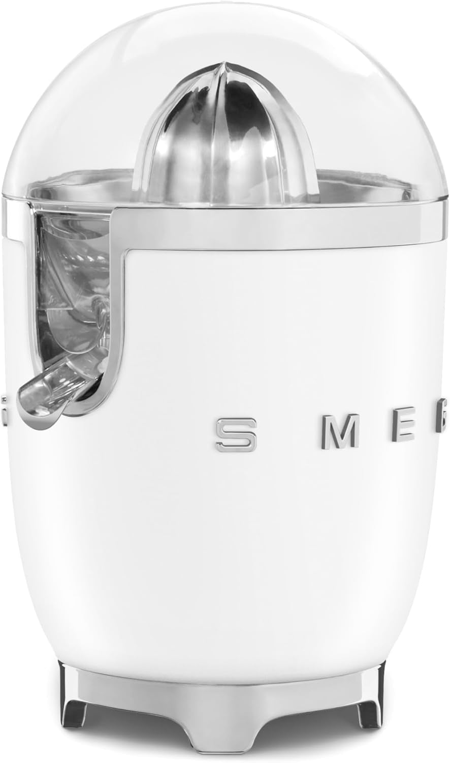 SMEG 50'S Retro Style Citrus Juicer with Drip Free Spout, Automatic Activation, and Efficient Straining, White CJF11WHUS