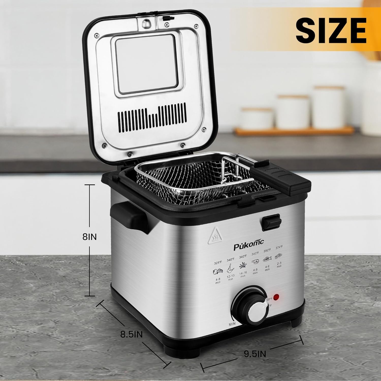 PUKOMC Electric Deep Fryer, 1.5 Liters/1.6 Qt. Oil Capacity, Small Deep Fryer with Basket for Home Use, Cool Touch Sides Easy to Clean, Nonstick Basket