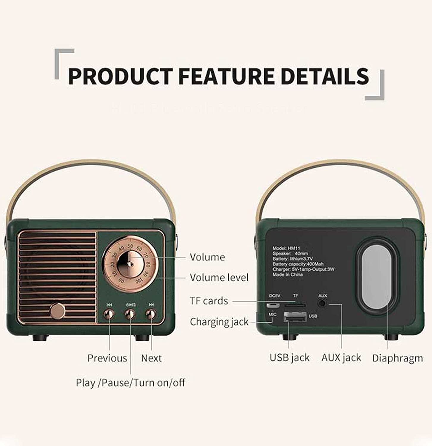 Dosmix Wireless Retro Speakers with Powerful Sound Alexa Support Green