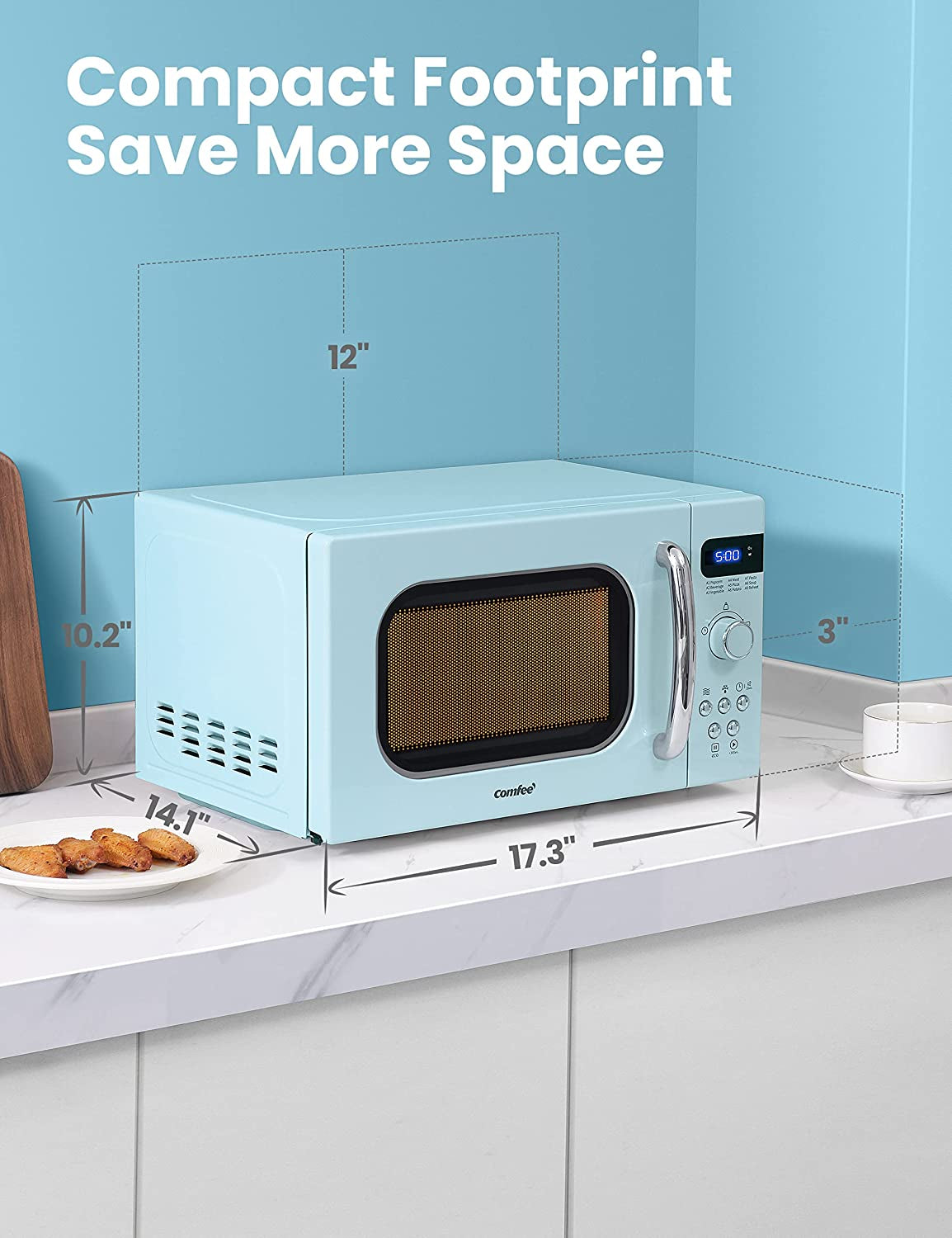 COMFEE' Retro Small Microwave Oven with Compact Size, 9 Preset Menus, Position-Memory Turntable, Mute Function, Countertop Microwave for Small Spaces, 0.7 Cu Ft/700W, Green, AM720C2RA-G