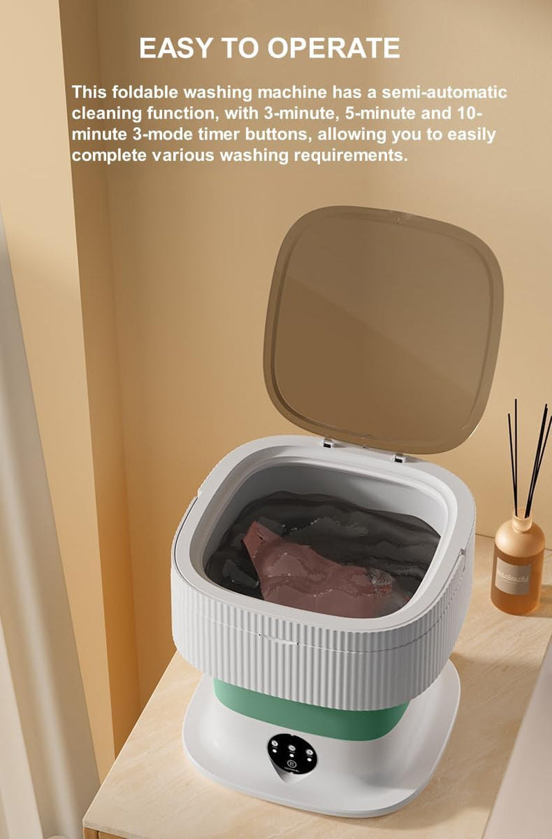 Portable Washing Machine, Mini Washer 15L High Capacity with 3 Modes Deep Cleaning for Underwear, Baby Clothes, or Small Items, Foldable Washing Machine for Apartments, Camping, Travel (Green)