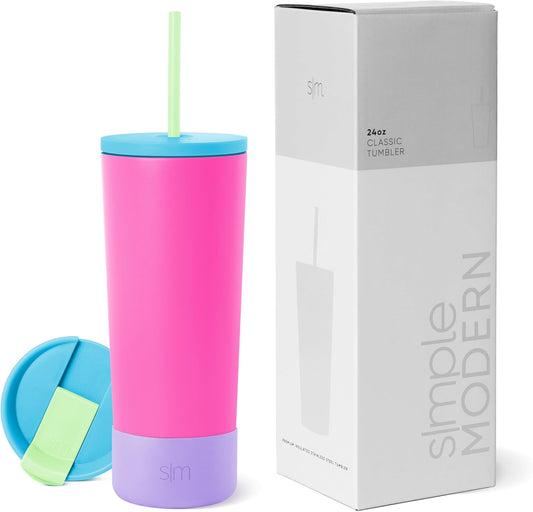 Simple Modern Insulated Tumbler with Lid, Straw, & Boot | Iced Coffee Cup Reusable Stainless Steel Water Bottle Travel Mug | Gifts for Women Men Her Him | Classic Collection | 24Oz | 80S Mix