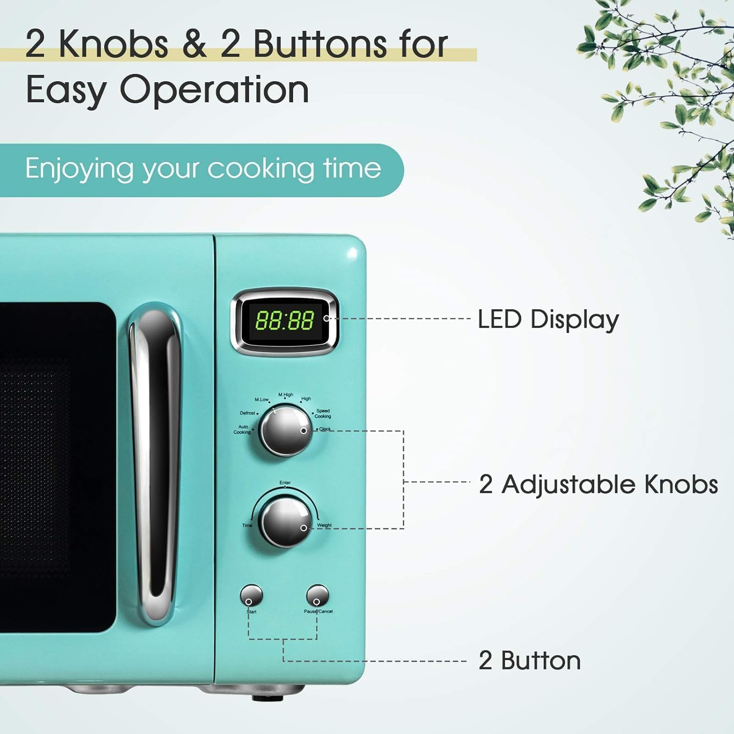 SIMOE Retro Microwave Oven 25L Defrost & Auto Cooking Function LED Display Mint Green