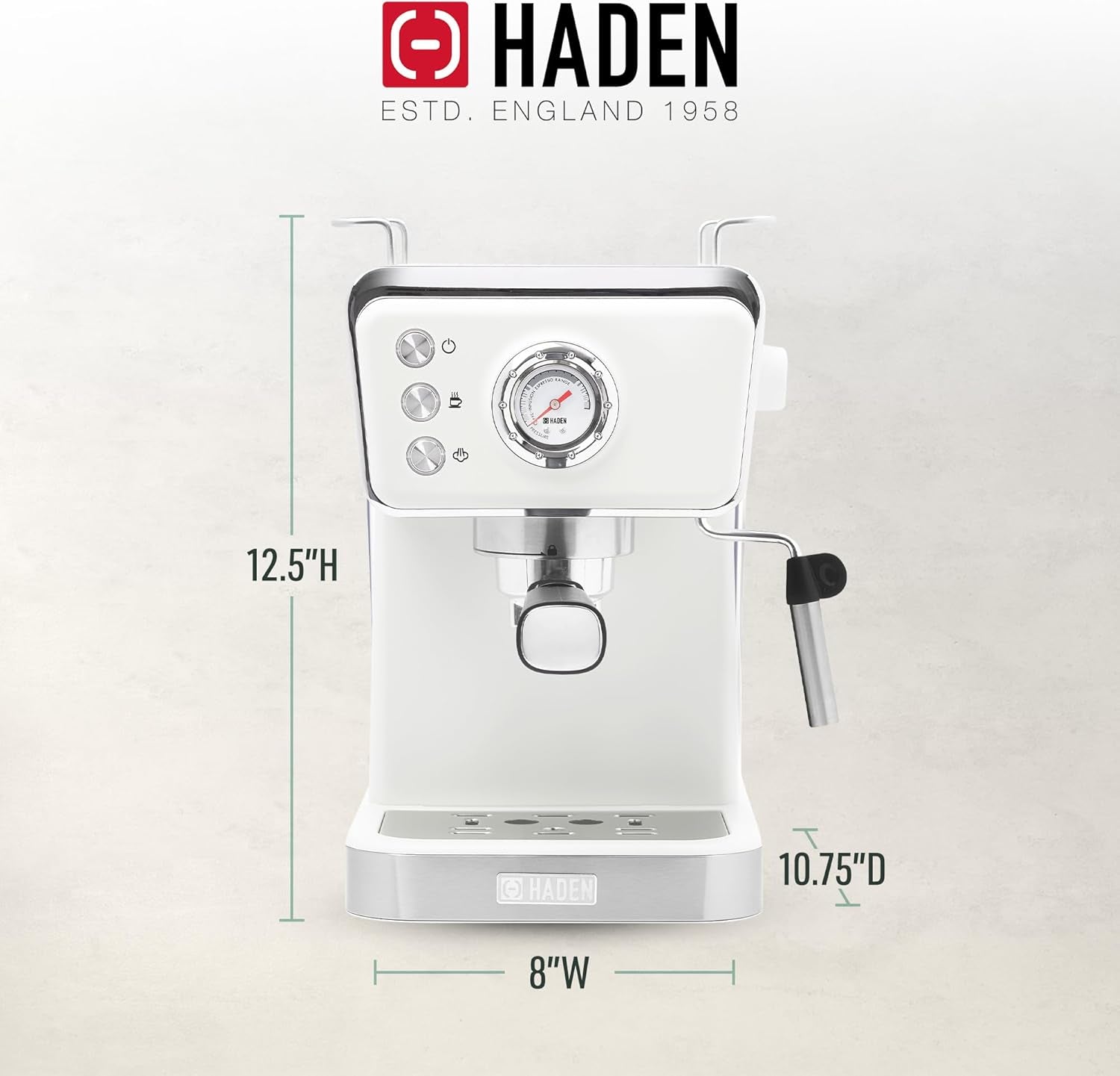 HADEN Barista Brew Espresso Coffee Machine Stainless Steel with Milk Frother and Steamer Function and 1.5L Water Tank Ivory & Copper