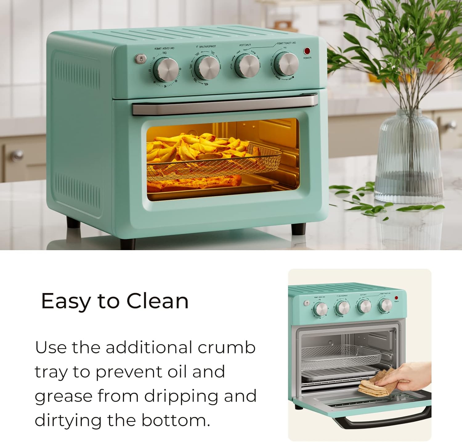 SIMOE Retro Oven & Air Fryer 19L 5 Accessories & Recipe Book Turquoise