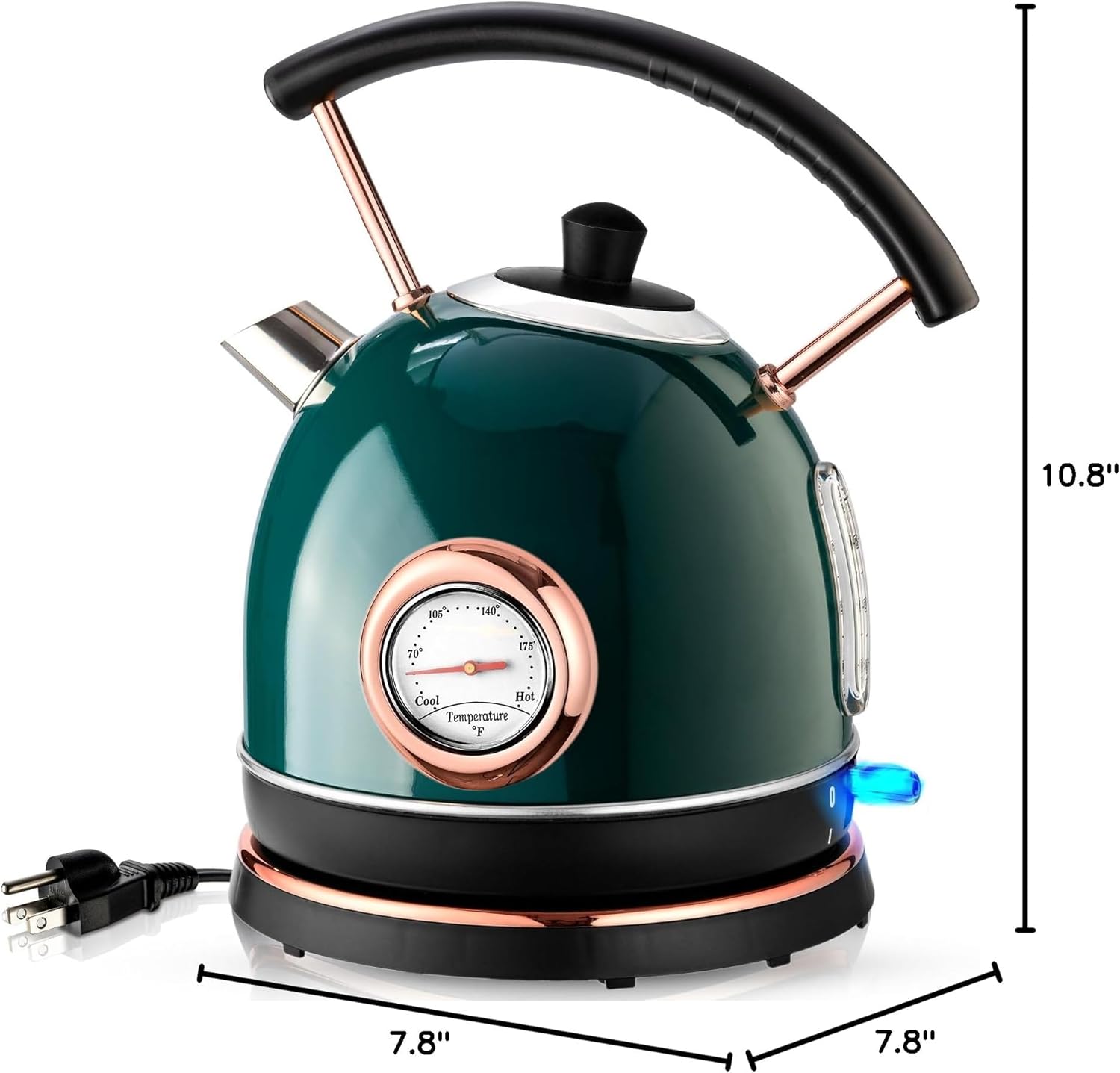 1.7L Electric Water Kettle with Temperature Gauge, Hot Water Boiler & Tea Heater with Curved Handle, Visible Water Level Line, Led Light, Auto Shut-Off&Boil-Dry Protection,Green